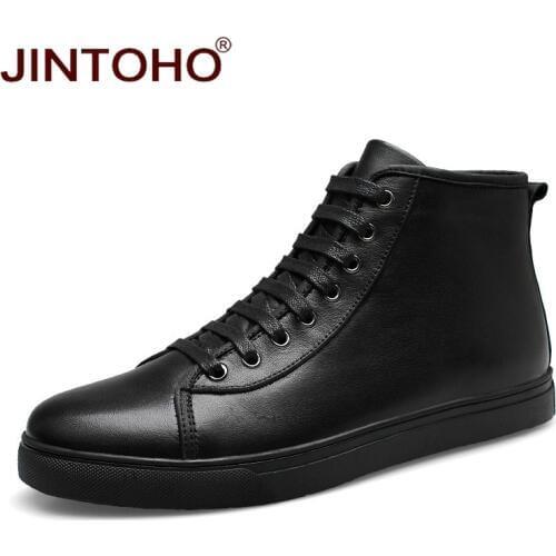 JINTOHO Big Size Winter Men Boots Genuine Leather Male Boots Black Winter Men Shoes Ankle Boots For Men Genuine Leather Shoes