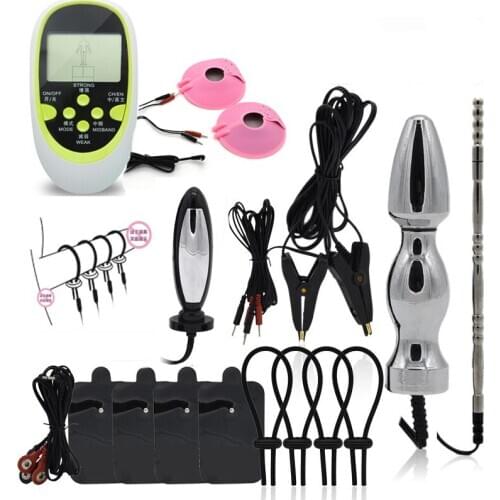 Electric Shock Kit, Penis Ring Massage Pad Nipple Clamps Anal Plug Catheter Sounds ,Electro Stimulation Medical Themed Sex Toys