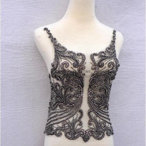 La Belleza 1 piece New heavy handmade Rhinestones grey/silver lace triming big patch wedding dress Accessories 47X45cm