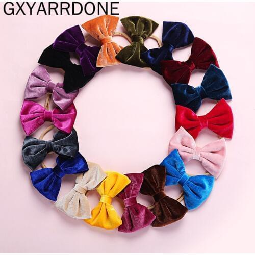 18 Colors 2019 New Girls 4inch Velvet Knot Bow Nylon Headband Solid Bows Elastic Hair Band Children Girls Hair Accessories
