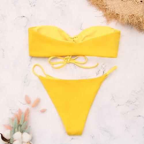 2020 new Bikini, yellow special fabric strapless Bikini, with sexy swimsuit two piece bathing suit women swimsuit women