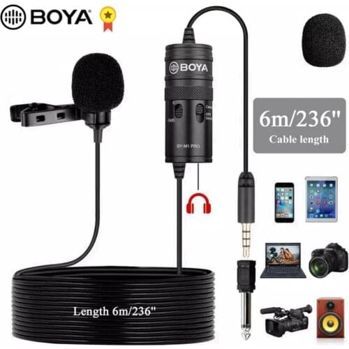 BOYA BY-M1 Pro Lavalier Microphone -10dB Pad Switch for iPhone Android Smartphone Canon Nikon DSLR Camera Audio Recorder PC Mic