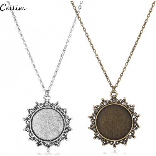 Retro Round Pendant Necklace Fit 25mm Glass Cabochon DIY Jewelry Gift For Women 5PCS/lot Vintage Bronze Chain Necklaces