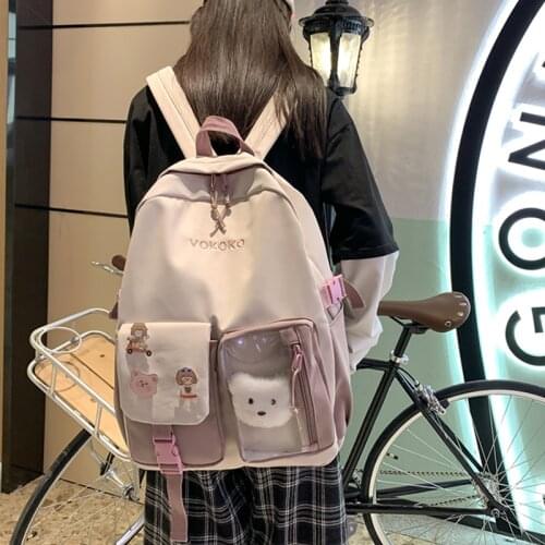 School Campus Backpack Women Large Capacity Schoolbag Female Korean Panelled Cute 15.6inch Travel Laptop Backpacks Ladies 2021