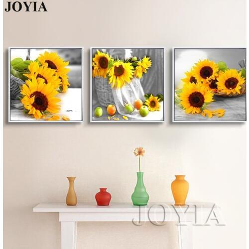 Modern Home Decor Wall Paintings Set Yellow Sunflower On Desk Floral Art Canvas Prints 3 Piece/Set Still Life Pictures No Frame