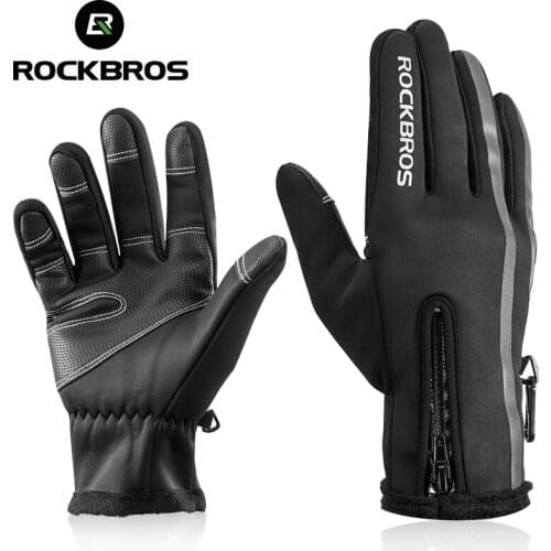 ROCKBROS Touch Screen Bike Gloves Winter Thermal Windproof Warm Full Finger Cycling Glove Anti-slip Bicycle Gloves for Men Women