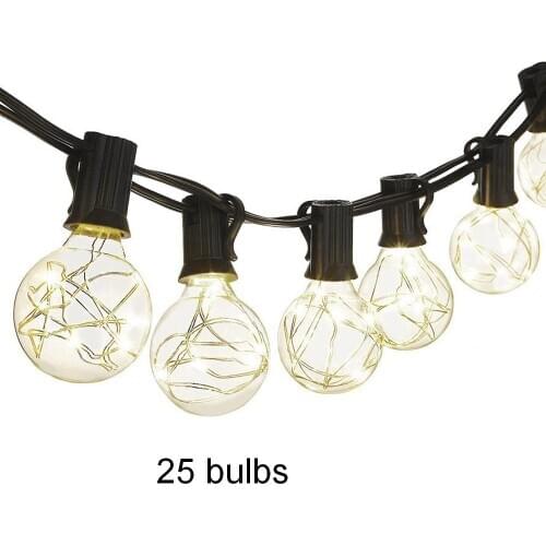 Waterproof 4.2M String Light 25pcs E14 G40 Copper Wire Bulb Inddoor Outdoor Decorative Lights for Holiday Garden Yard Party