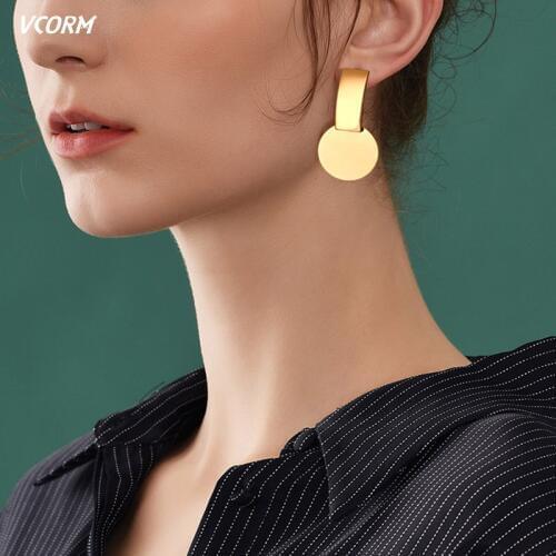 VCORM 2019 Winter New Korean Gold Big Dangling Womens Earrings Fashion Metal Long Unusual Earrings Party Accessories