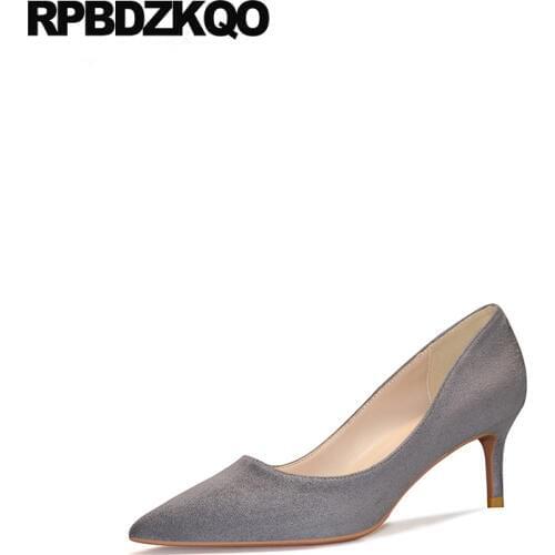 Gray Medium Heels Scarpin 10 42 2021 Women Big Size 4 34 Shoes Court Suede Pumps Thin High Office 8cm Pointed Toe 33 Stiletto