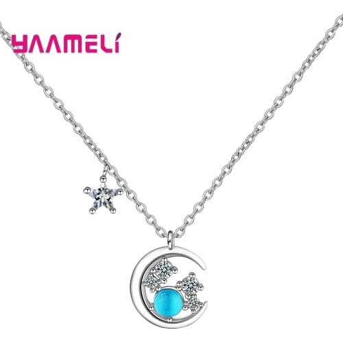 Creative Trendy Blue Crystal Universe Planet Stars Pendant Choker Necklaces for Women Girl Fashion Cubic Zircon Jewelry