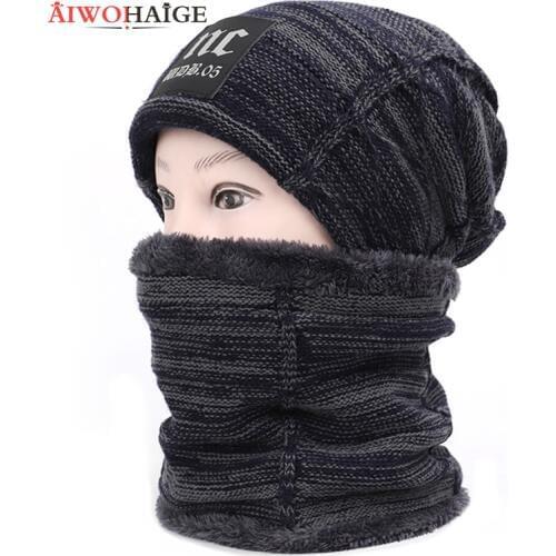 2020 new 2 Pieces Set Thicken Hedging Cap NC Sign Men Women Knitted Wool Hat Casual Bonnet Plusign Spring Autumn Winter Beanie