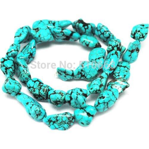 3 Strings/Lot,(1 String= 45cm length),Nature Blue Turquoisee Chips,Semi Precious Gem Stone,Size: 8-10mm Middle Drilled Hole