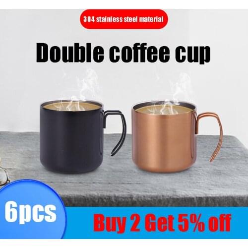 350ml Stainless steel double-layer coffee cup insulated cup with steel handle cup Simplicity Coffee Milk cup Home office hot set