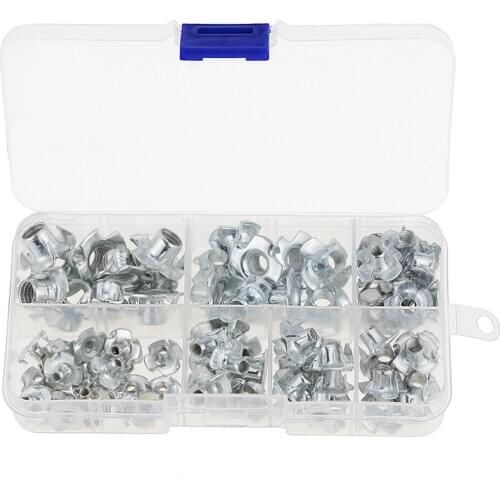 80pcs/set M3 M4 M5 M6 M8 Zinc Plated Four Claws Nut Speaker Nut T-nut Blind Pronged Tee Nut Furniture Hardware