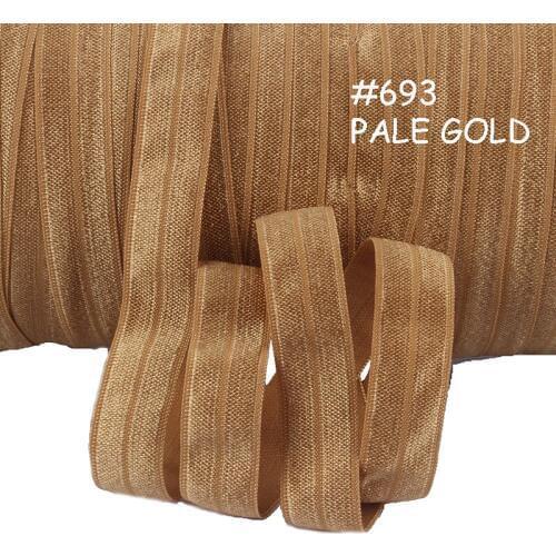Free shipping solid color fold over elastic ribbon roll in pale gold, more than 100 colors for selecting