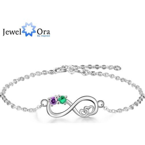 Customized Infinity Bracelets & Bangles with Heart Personalized 2 Birthstones Chain Bracelet Birthday Gift for Lovers (BA102560)