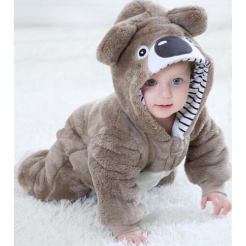 Baby Brown Bear Kigurumi Pajama Clothing Newborn Infant Romper Cartoon Onesie Cosplay Costume Outfit Hooded Onepiece Winter Suit