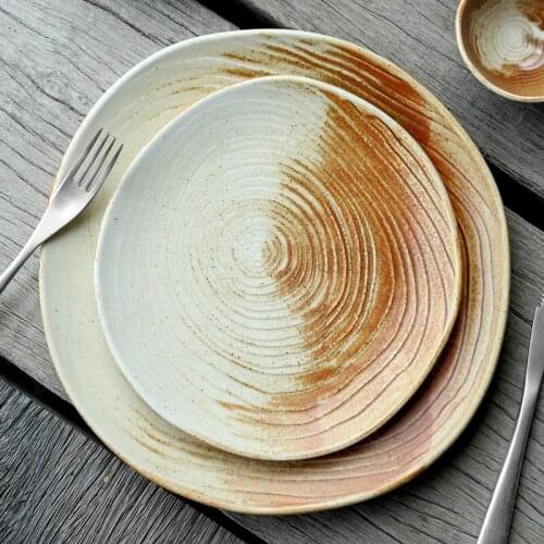 European Ceramic Plates Creativity Kiln Change Glaze Western Steak Dishes Breakfast Bread Tray Relief Home Kitchen Tableware