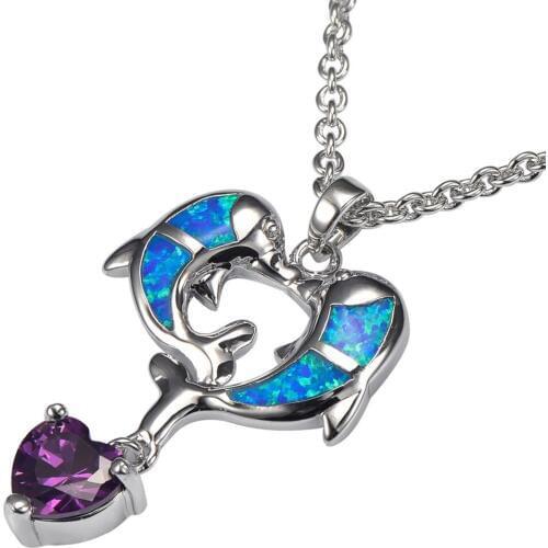 Blue Fire Opal Purple Crystal Zircon 925 Sterling Silver Pendant P202