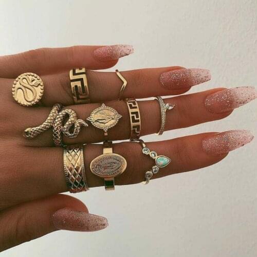 Retro 10 Pcs/set Diamond Snake Shape Rings Set For Women Girls Fashion Finger Ring Gift 2021 Female Jewelry Party