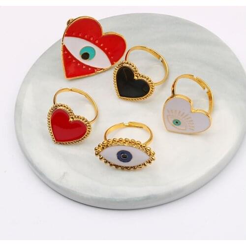 Demon Eye Love Heart Open Rings Punk Girl Hand Jewelry Fashion Adjustable Accessories For Street Culture Friends