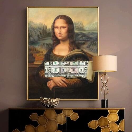 Mona Lisa And Money Painting On Canvas Print Nordic Poster Wall Art Picture For Living Room Home Decoration Frameless