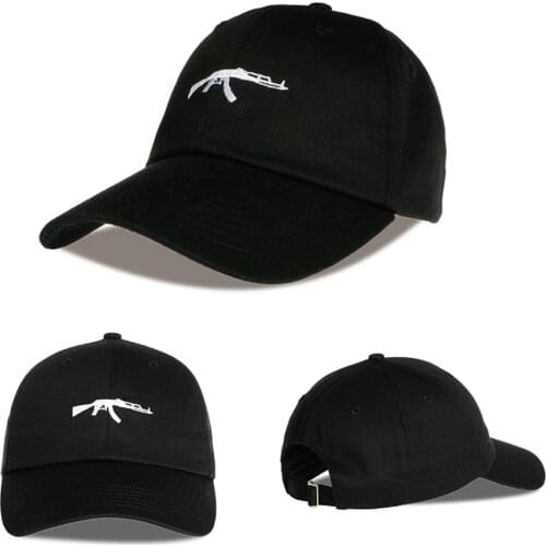 Uzi Gun AK-47 Emboridery Baseball Cap US Fashion Snapback Hip Hop Cap Men HEYBIG Curve Visor 6 Panel Dad Hat Casquette De Marque