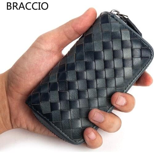 Genuine Leather Sheepskin Mens key holder Knitting Vintage Design Large Capability Multifunctional Key Wallet Vehicle Key Bag