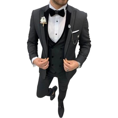 2020 Spring And Autumn Fashion Mens Slim Fit 3 Piece Suit Blazer Peaked Lapel Tuxedo Wedding Party Jackets Vest Trousers