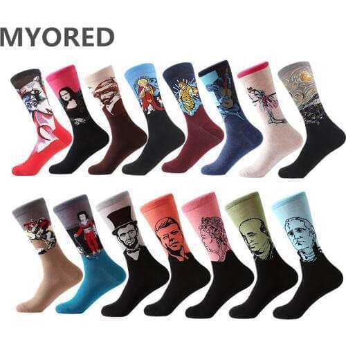 MYORED 1 pair Van Gogh Oil Painting Series Men Socks Funny Socks Retro Vintage Women men unisex crew socks art socks for dress