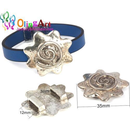 OlingArt 35mm 2 Pcs/Lot silver-color retro style making diy jewelry clasps Round Tibetan flower for flat leather cord bracelet