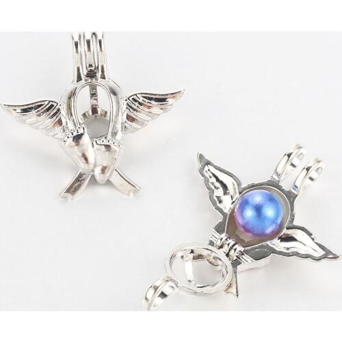 5pcs Angel Foot Pearl Cage Locket Pendant Jewelry DIY Bead Cage Aromatherapy Essential Oil Diffuser Box For Oyster Pearl