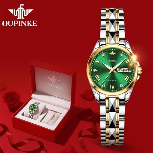OUPINKE Luxury Brand Fashion Ladies Mechanical Automatic Self-Wind Sapphire Watch Women Elegant Designer Crystal Watches