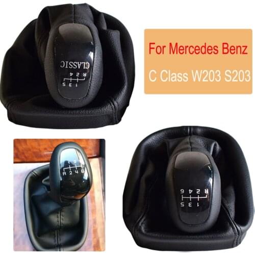Gear Shift Stick Lever Knob Shifter Manual 5 Speed 6 For Mercedes Benz C Class W203 S203 Leather Gaitor Boot Cover Car Styling