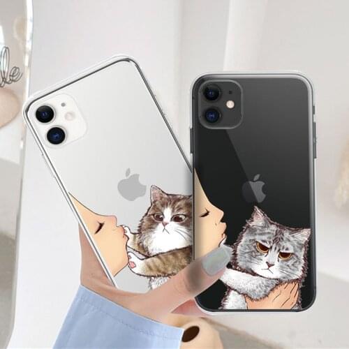 Moskado Funny Cartoon Cat Pattern Shockproof Phone Cover For iPhone 12 11 Pro Max X XR XS Max 7 8 7Plus Soft Silicone TPU Cases