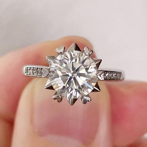 On Sale Flower design Real moissanite ring 8mm 2CTW not Resizable adjustable Rings S925 Silver lab Diamonds
