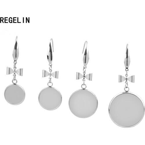 REGELIN Stainless Steel Earring Settings Cabochon Base Blank Fit 12/14/16/18/20mm Cabochon Cameo DIY Ear Jewelry Making Findings