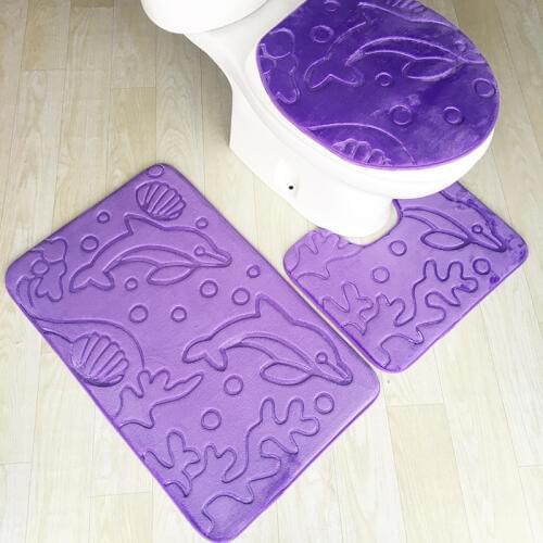 Zeegle 3pcs set Toilet Mats Anti-slip Absorbent Bathroom Carpet 3D Printed Flannel Fleece Sponge Kitchen Floor Mats Rug