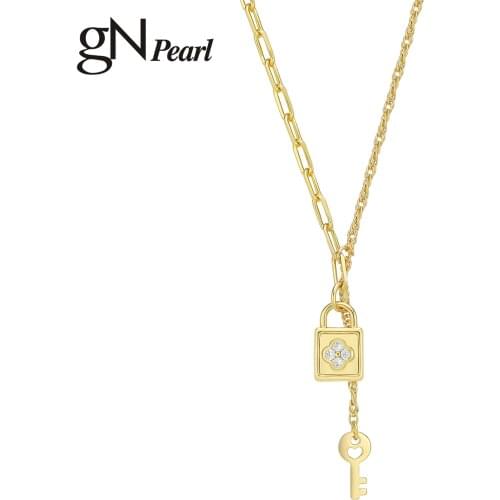 GN Pearl necklace Jewelry Women Necklace Lock and Key Pendant Necklace Fashion Jewelry Birthday gift gNPearl