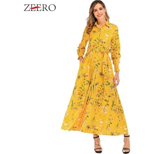 Print Dress Women 2020 Spring New Arrival Flower Print Long Sleeve Long Dress Fashion Women Casual Work A-Line Vintage Dresses