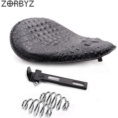 ZORBYZ Motorcycle Retro Black Crocodile Leather Style Solo Drive Seat Spring & Bracket For Harley Chopper Bobber Custom SX650
