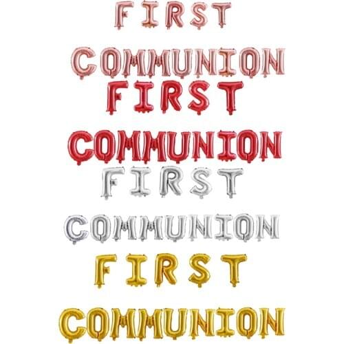 1set first communion rose gold balloon bunting banner religion first confirmation baptism wall decoration photo props supplies
