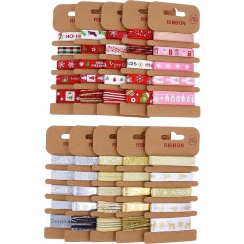 1set 5meters Ribbon Christmas Printed Stain Ribbons Gift Boxs Packaging Hair Bow DIY Wrapping Festival Xmas Decorations C2473