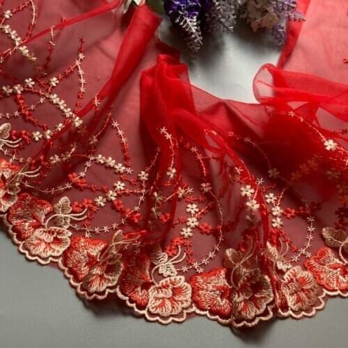 1 yards Red Leaf Flower Lace Ribbon Trims Webbing Applique for Sofa Cover Curtain Textiles Trimmings Embroidered Lace Fabric