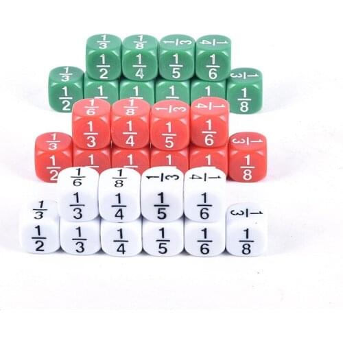 10Pcs/set 16MM Rounded Fraction Dice 1/2 1/3 1/4 1/5 1/6 1/8 For Math teaching Accessory