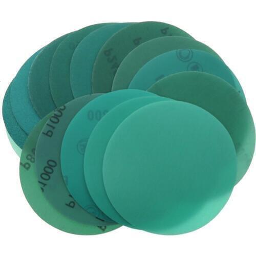 50Pcs 5 Inch 125mm 60 to 2000 Grits Hook and Loop Green PET Flocking Film Sanding Disc Sandpaper For Wood Car Metal Stone