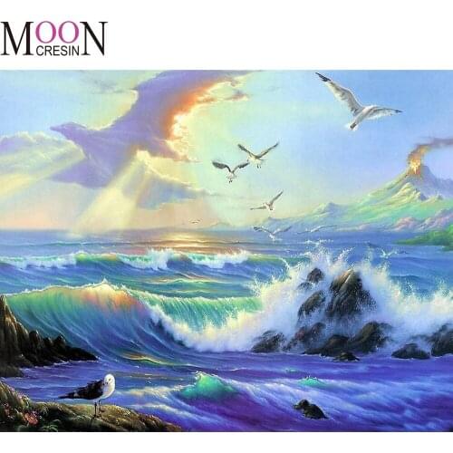 Diy Diamond Mosaic Scenery Seagulls Soar Diamond Painting Full Square Round Drill Diamond Embroidery Cross Stitch Rhinestone Sea