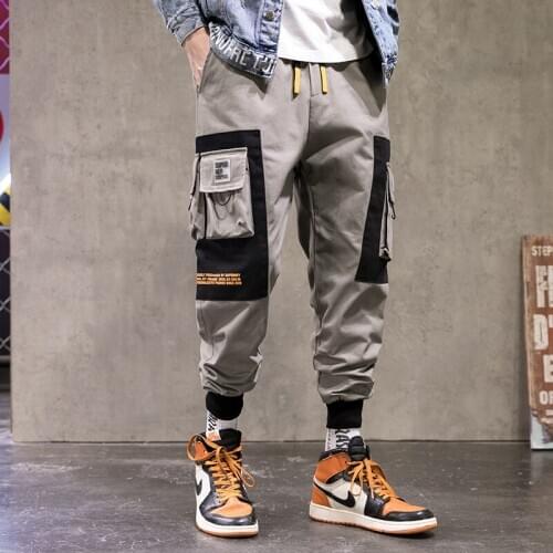 Hip Hop Men Multi-pocket Elastic Waist Design Harem Pant Street Punk Hip Hop Casual Trousers Joggers Male Cargo Pants