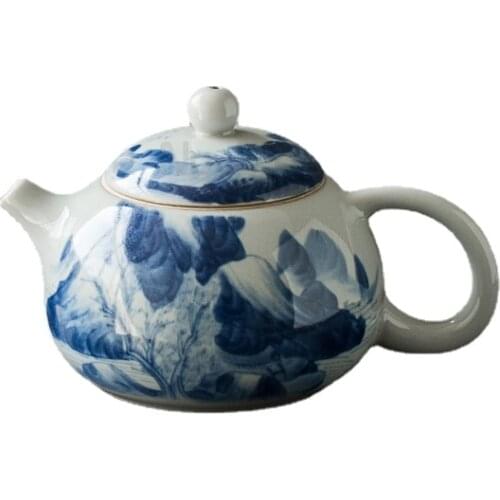 Pure hand-painted teapot ice crack glaze manual ball hole imitation ancient porcelain teapot Kung Fu teaware ceramic pot