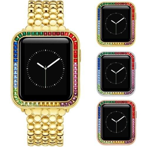 High Quality Diamond Case Band Set for Apple Watch Cover 6 SE 5 4 3 38mm 42mm 40mm 44mm Strap Bumper Shell Stainless Steel Band